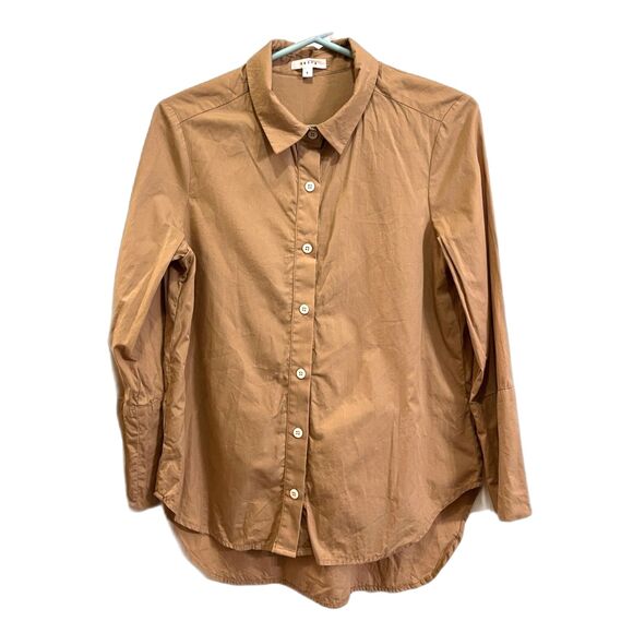 VETTA Brown Organic Cotton Button Up Blouse Shirt Top Women's Size Small - Picture 2 of 11